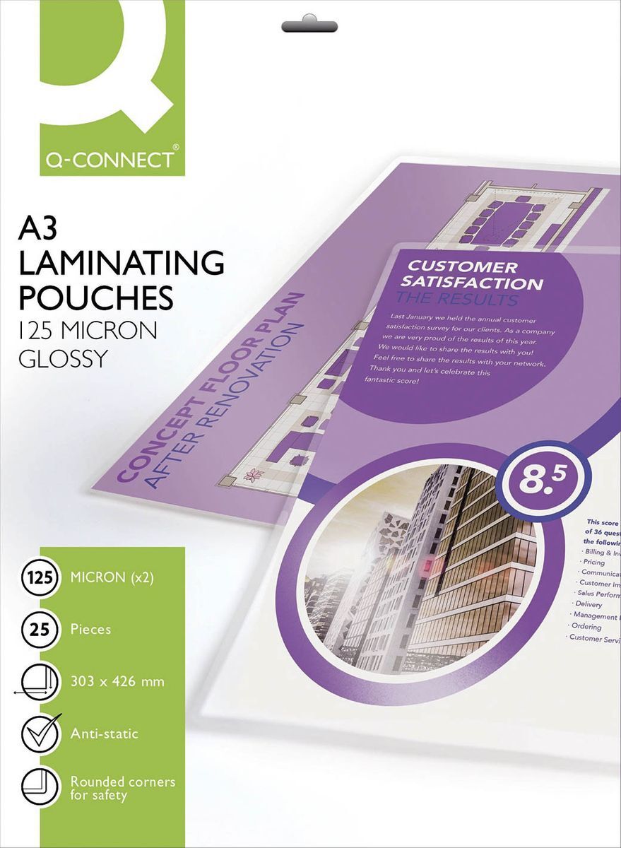 Q-connect A3 Laminating Pouch 125 Micron (pack Of 25) Kf04128 Pack Of 25 125 Mic