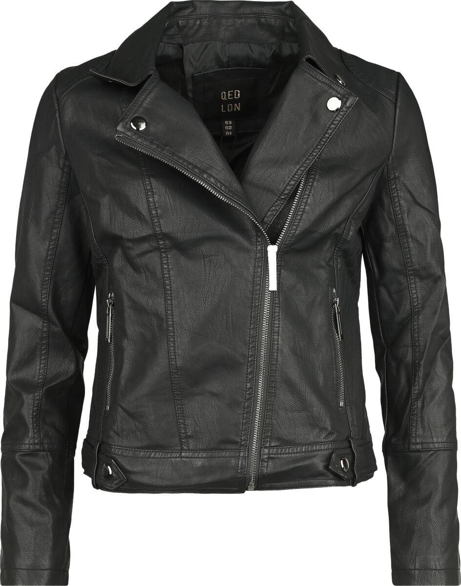 Qed London Pu Classic Faux Leather Jacket Frauen Kunstlederjacke Schwarz S