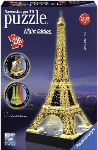 Ravensburger 12579 - Eiffelturm Bei Nacht - 216 Teile 3d Puzzle Paris Dekoration