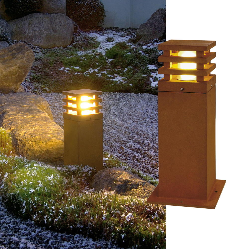 Rostbraun Moderne Stehlampe Außenlampe Garten 1x11w/e27 Ip55 12x12x40 [cm]
