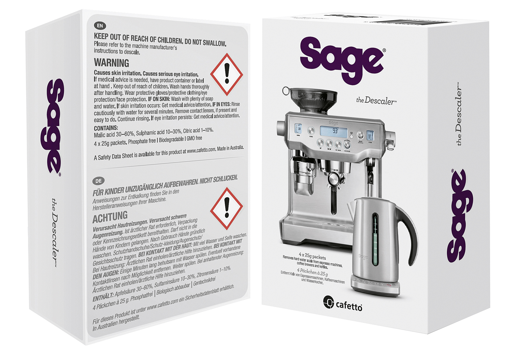 Sage Ses007 Entkalker 4x25g Für Siebträger, Espressomaschinen, Tee-/wasserkocher