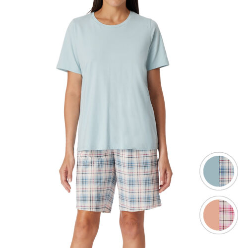 Schiesser Damen Pyjama Kurz - Comfort Essentials Shorty Pijama Schlafanzug 
