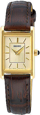 Seiko Swr066p1 Vergoldete Elegante Damenuhr Leder Braun Neu