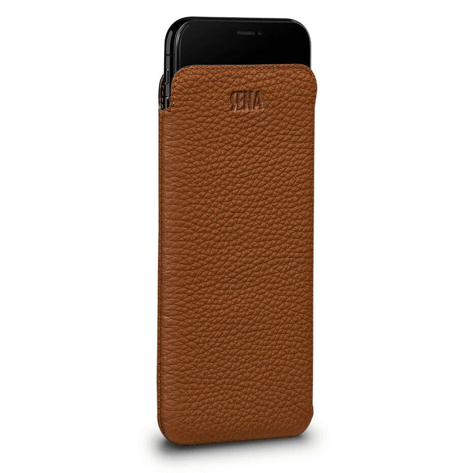 sena ultraslim leather sleeve for iphone xs max, braun