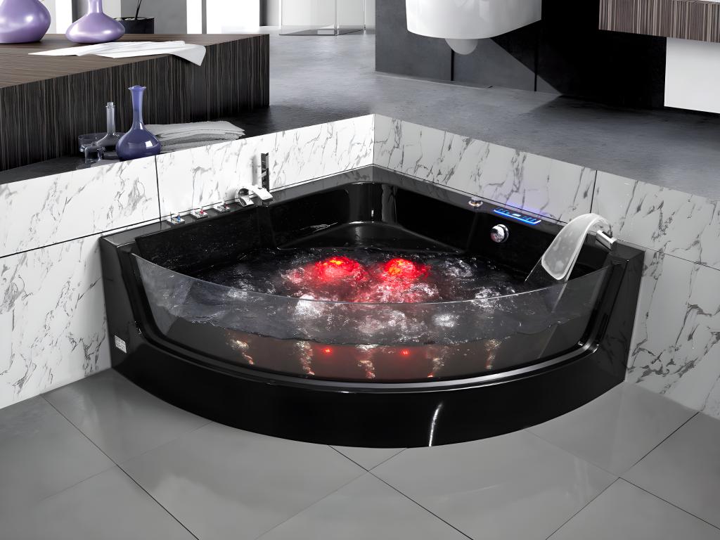 shower design whirlpool eckwanne mit glas - 1 person - 255 l - - ethra schwarz