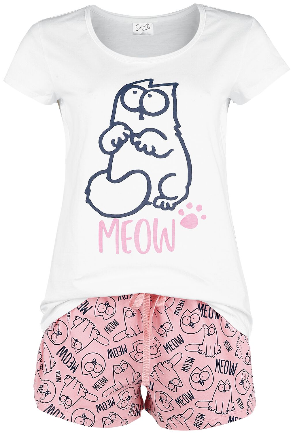 simons cat schlafanzug - meow - m bis 3xl - fÃ¼r damen - grÃ¶ÃŸe xl - - emp exklusives merchandise! weiÃŸ/rosa donna
