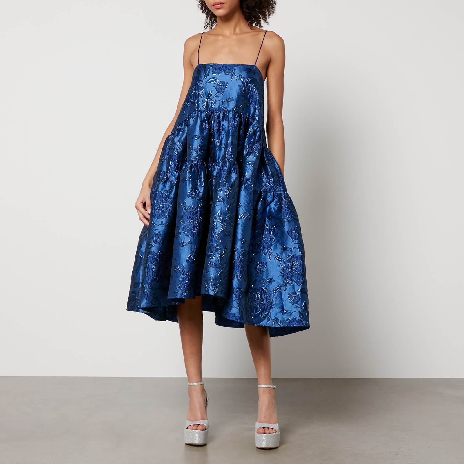 sister jane miro floral-brocade tiered dress - m/uk 10 blau