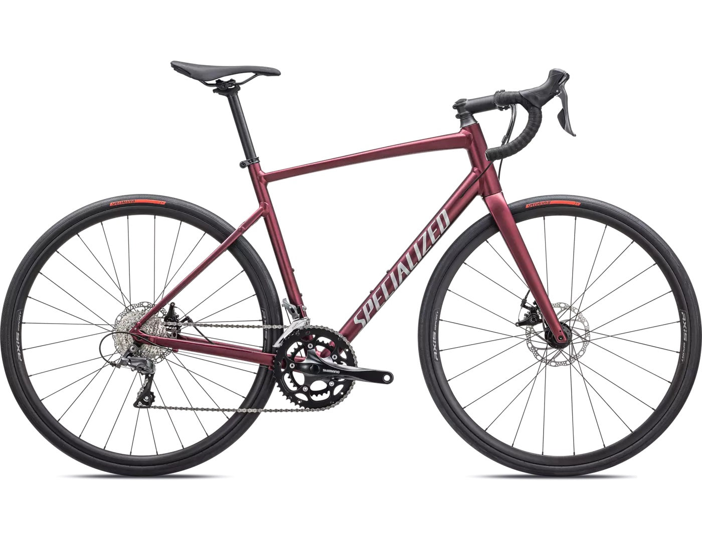 specialized allez e5 disc maroon/silver dust/flo red 2024 56 cm rot