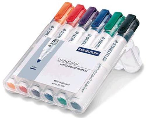 staedtler lumocolorÂ® 351 whiteboard marker - rundspitze, 6 farben sortiert