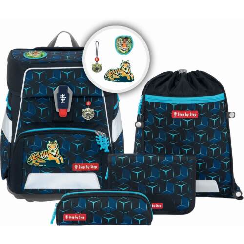 step by step space schulranzen-set 5-teilig tiger night kimba, shine edition