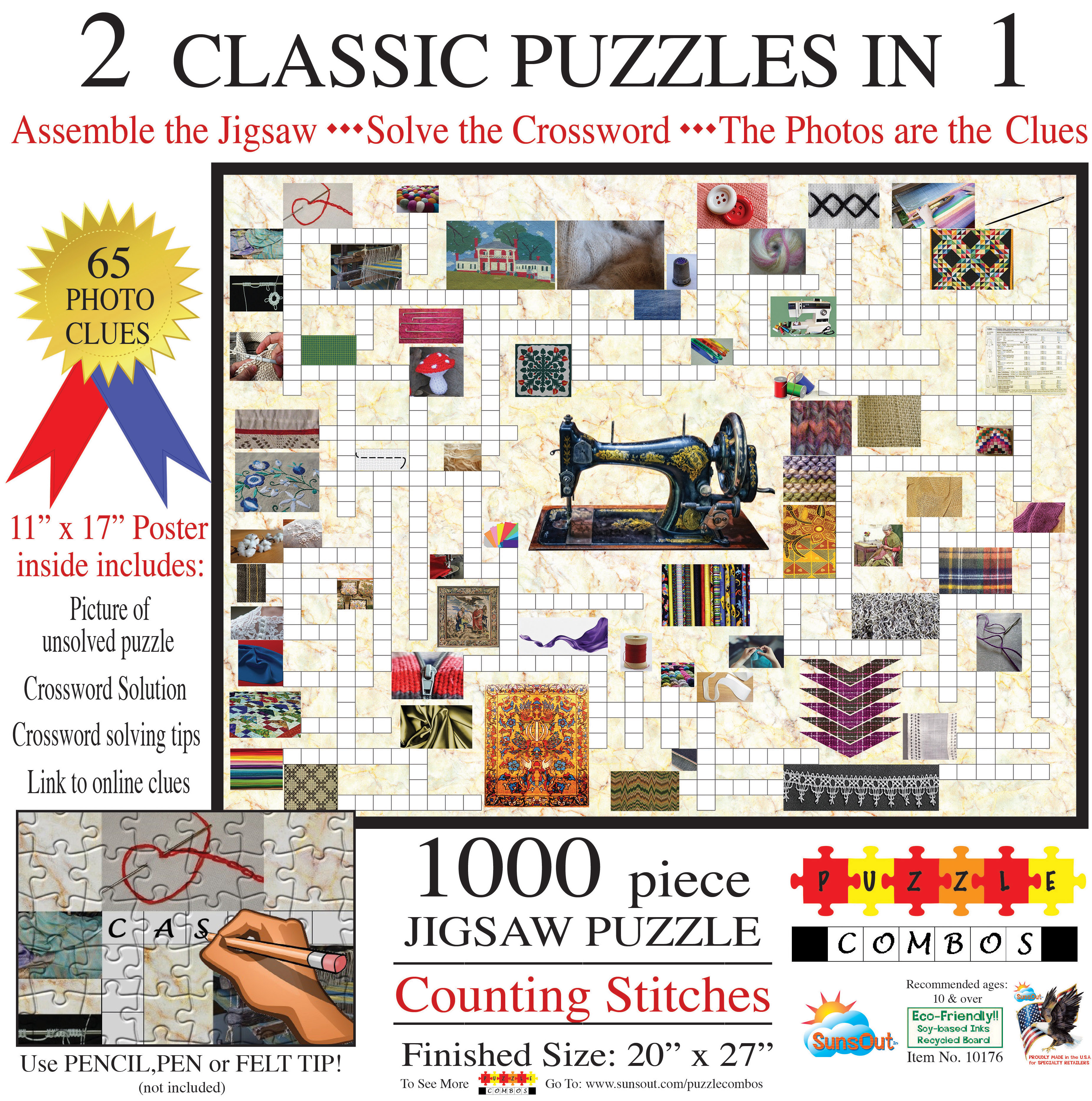 sunsout irv brechner - puzzle combo: counting stitches 1000 teile puzzle -10176