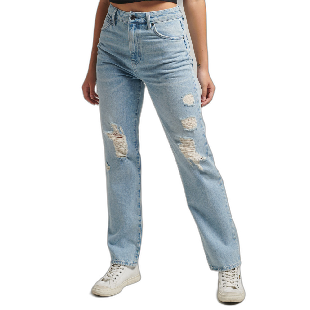 superdry gerade geschnittene jeans mit hoher taille frau bleu