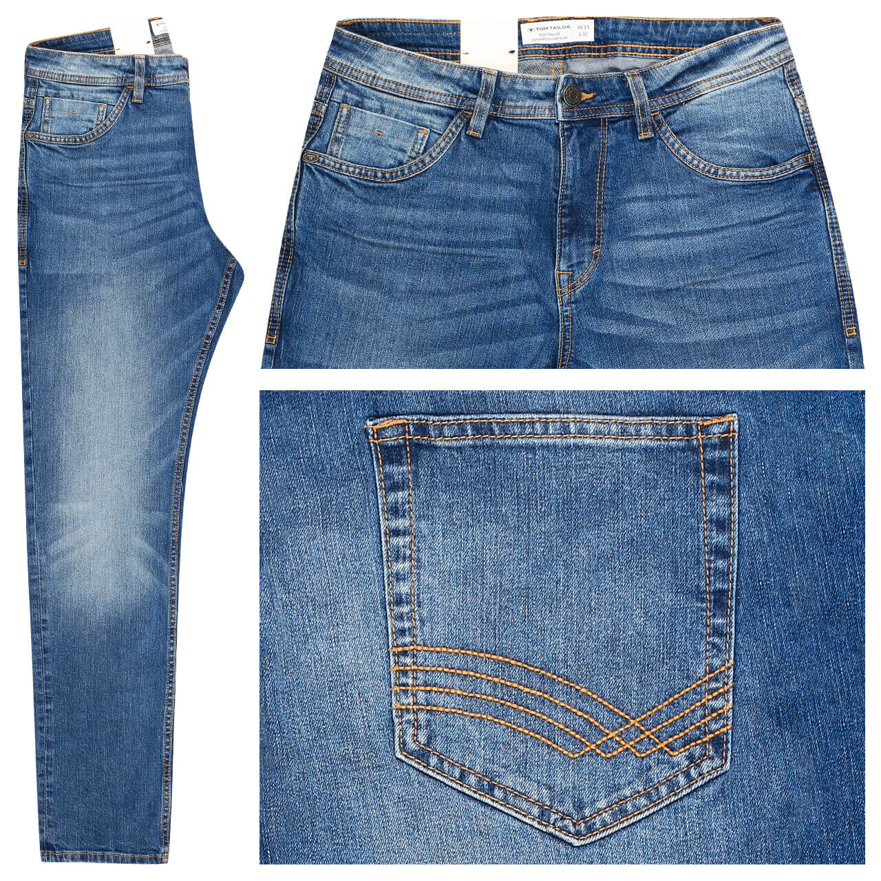 tom tailor josh jeans used mid stone blue denim 33/30 blau uomo
