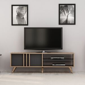 Toscohome Tv-ständer 150 Cm Aus Holz Mit Türen Und Regal In Nussbaum Und Anthrazit - Rilla