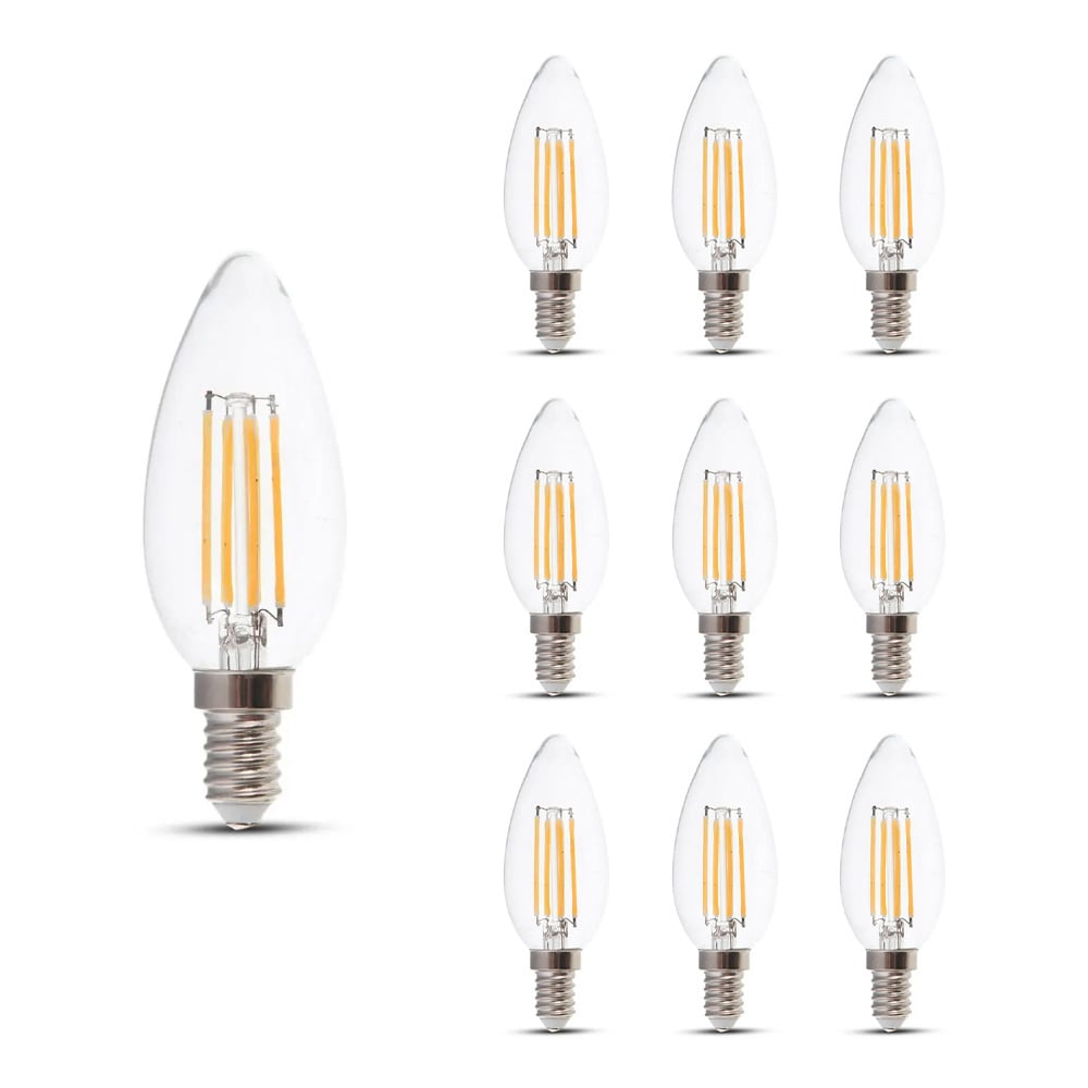 V-tac Satz Von 10 E14 Led Dimmbare Filamentlampen - 4 Watt & 400 Lumen - 3000k Warmweiße Lichtfarbe - 300° Abstrahlwinkel - 20.000 Stunden Geeignet Für E14-fassungen