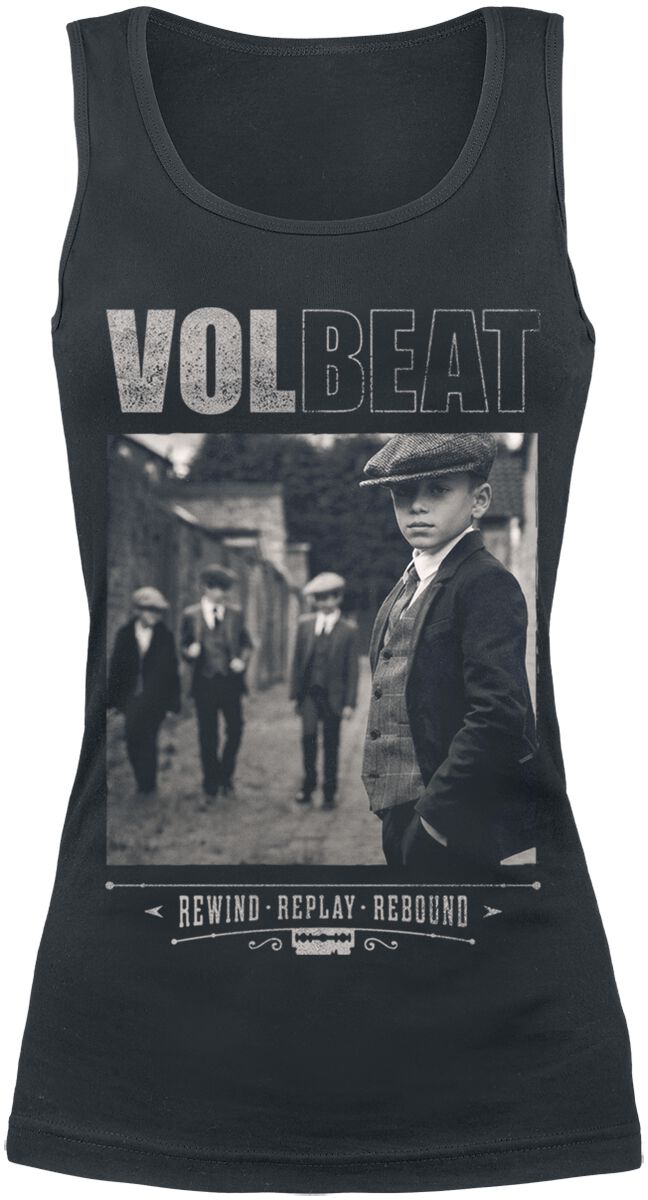 volbeat top - cover - rewind, replay, rebound - s bis xxl - fÃ¼r damen - grÃ¶ÃŸe l - - emp exklusives merchandise! schwarz donna