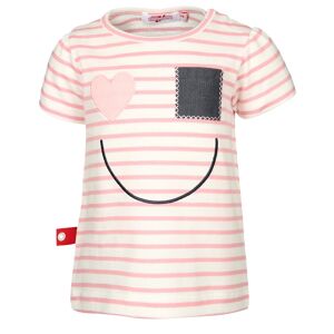 Volltreffer - T-shirt Smiley Baby Girls Geringelt In Rosa/weiß, Gr.62