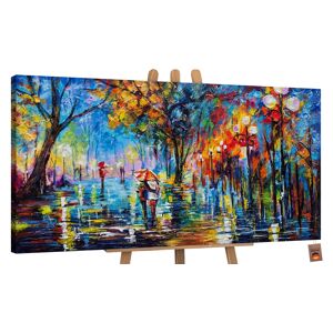 Ys-art Gemälde Herbstliche Allee, Menschen, Paar Regenschirm Leinwand Bild Handg...